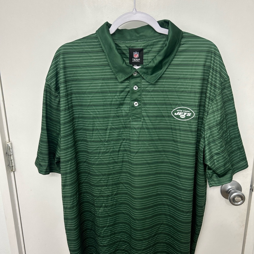 New York Jets Polo Shirt Golf NFL Team Apparel Licensed 2XL Green Striped XXL
